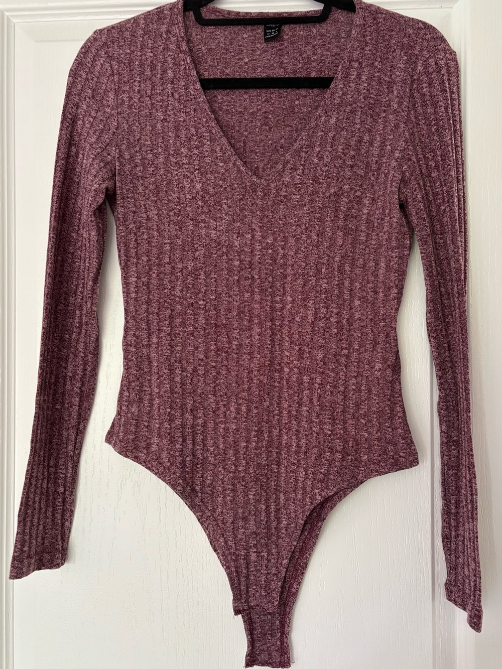 SHEIN Ribbed V-Neck Long Sleeve Bodysuit - Mauve Pink